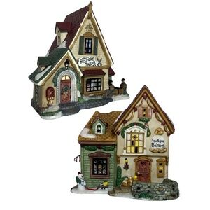 Vintage Christmas Village Houses Porcelain Stores Tailor and Bakery 2 Piece Lot